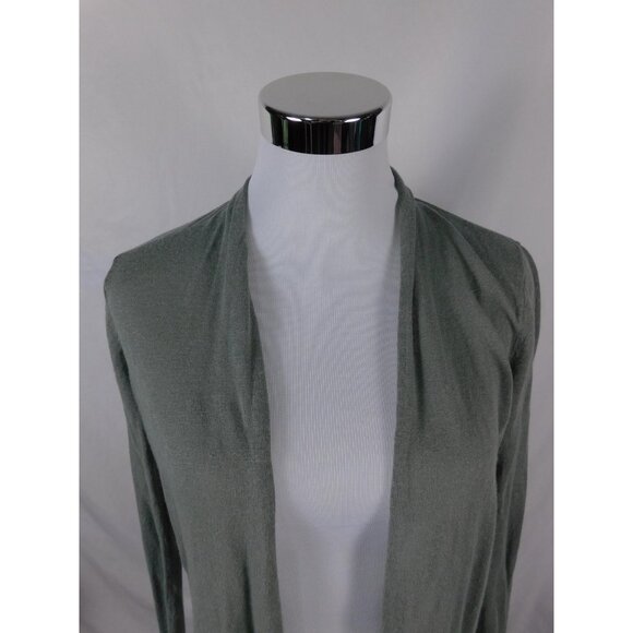 Max Studio Sweater Womens Medium Sage Green Open Front Cardigan Linen Blend - Picture 2 of 11